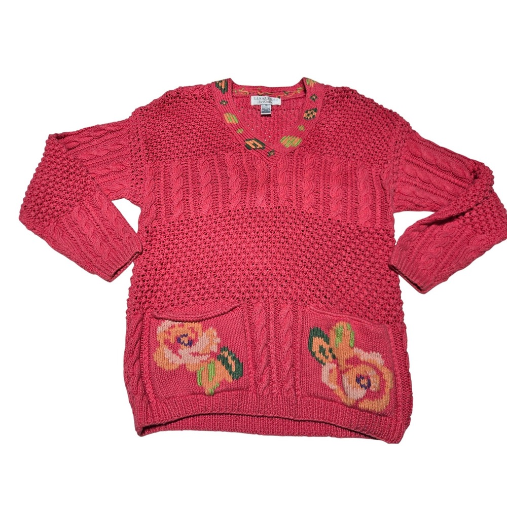 Vintage Cambridge Dry Goods Knit Sweater Floral Pockets Boho‎ Cottagecore Small
